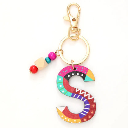 Vacation Simple Style Commute Letter Wood Beaded Bag Pendant Keychain