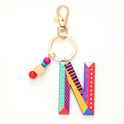 Vacation Simple Style Commute Letter Wood Beaded Bag Pendant Keychain