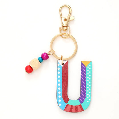 Vacation Simple Style Commute Letter Wood Beaded Bag Pendant Keychain