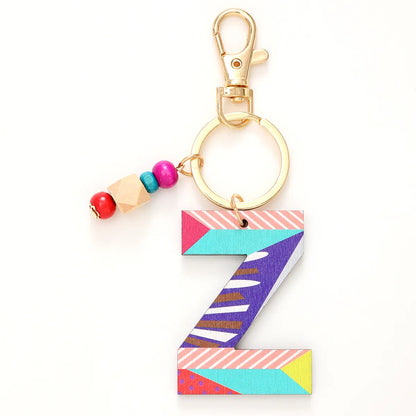 Vacation Simple Style Commute Letter Wood Beaded Bag Pendant Keychain