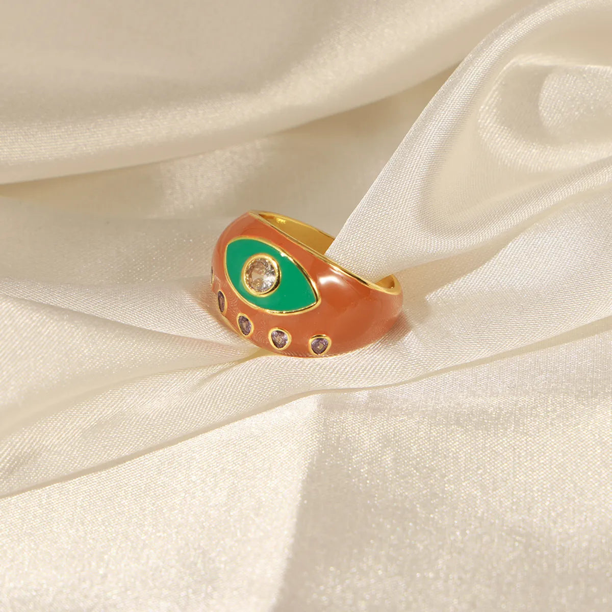 Vacation Simple Style Eye Copper Enamel Plating Inlay Zircon 18k Gold Plated Open Rings