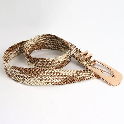 Vacation Simple Style Geometric Straw Buckle Women'S Woven Belts