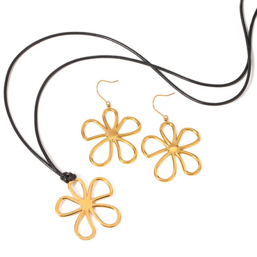 Vacation Simple Style IG Style Flower 304 Stainless Steel Rope 18K Gold Plated Women'S Earrings Necklace