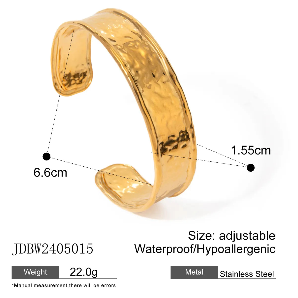 Vacation Simple Style IG Style Solid Color 304 Stainless Steel 18K Gold Plated Cuff Bracelets Wide Bracelet Bangle In Bulk