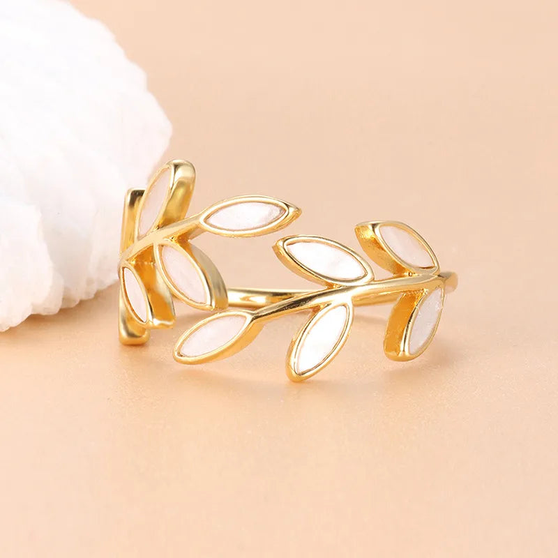 Copper Vacation Simple Style Inlay Leaves Resin Rings