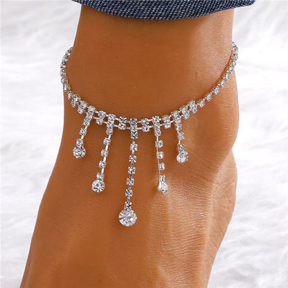 Vacation Simple Style Moon Heart Shape Copper Inlay Artificial Rhinestones Artificial Diamond Gold Plated Silver Plated Women's Anklet