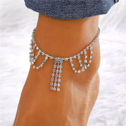 Vacation Simple Style Moon Heart Shape Copper Inlay Artificial Rhinestones Artificial Diamond Gold Plated Silver Plated Women's Anklet