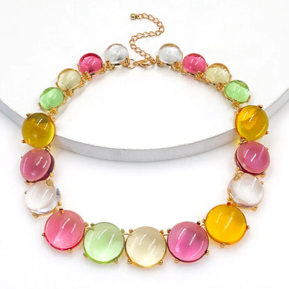 Vacation Simple Style Round Alloy Beaded Inlay Resin Women'S Necklace