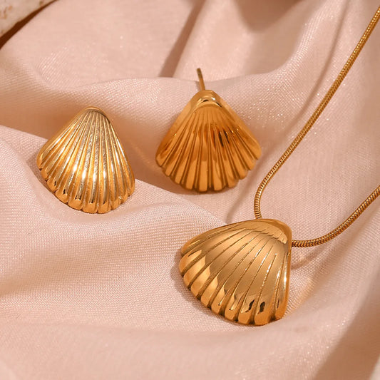 Vacation Simple Style Shell Stainless Steel Plating 18k Gold Plated Earrings Necklace