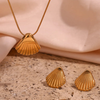 Vacation Simple Style Shell Stainless Steel Plating 18k Gold Plated Earrings Necklace