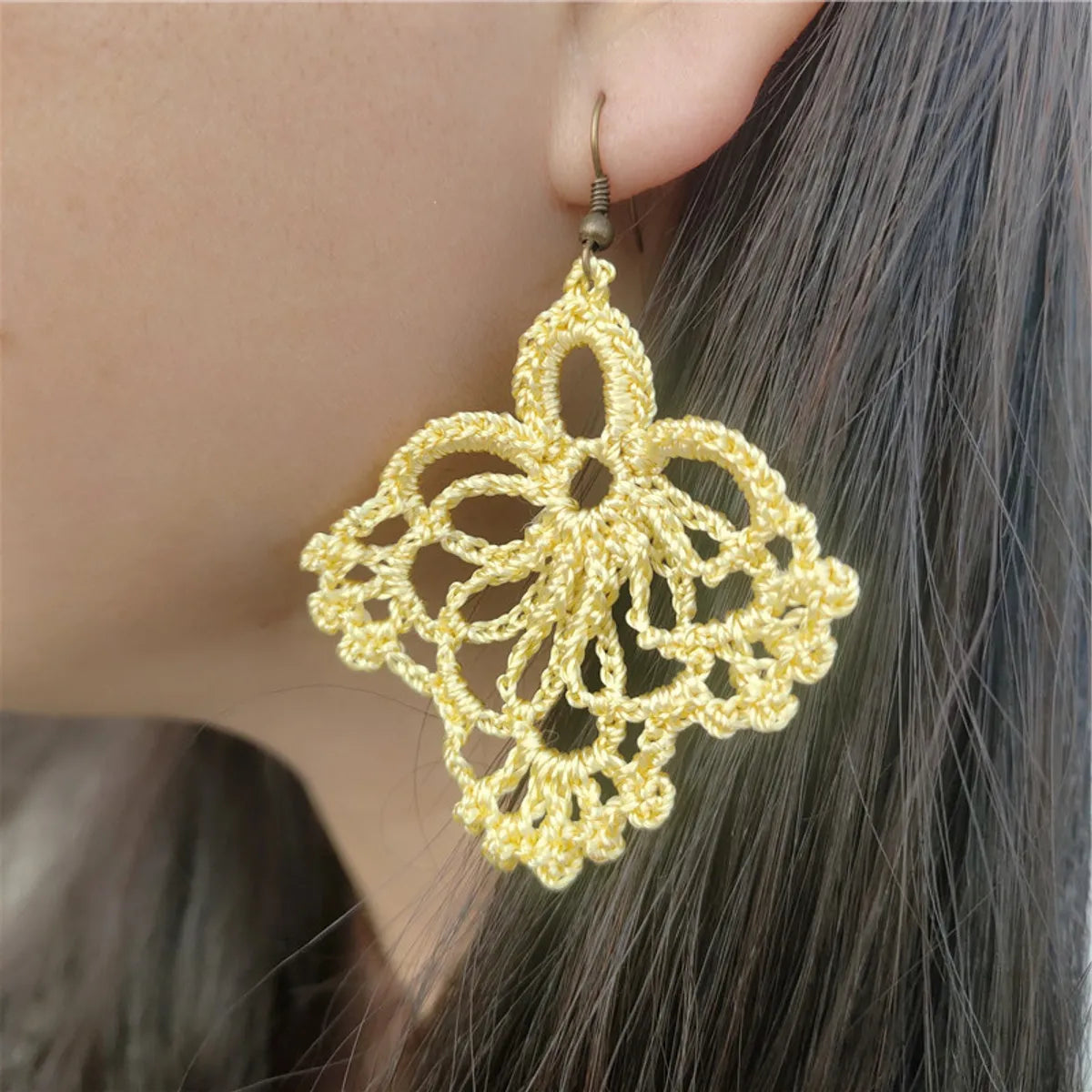 Vacation Solid Color Fabric Crochet Lace Women's Drop Earrings