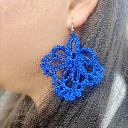 Vacation Solid Color Fabric Crochet Lace Women's Drop Earrings