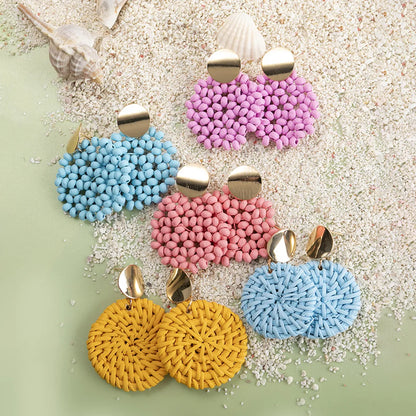 Vacation Solid Color Rattan Drop Earrings