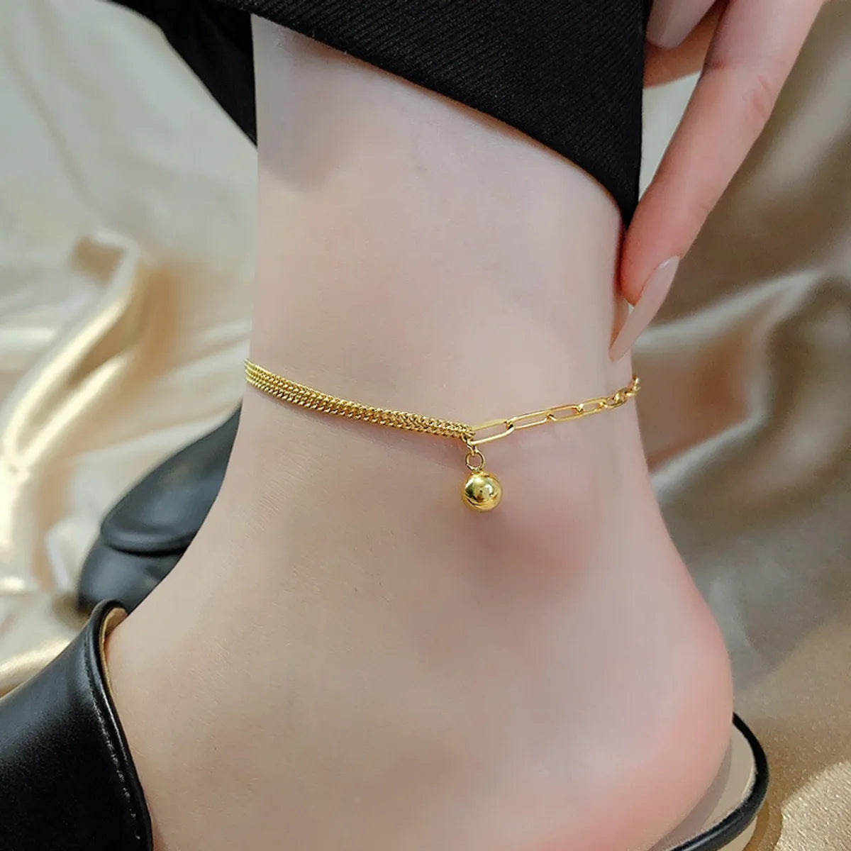 Vacation Solid Color 304 Stainless Steel 18K Gold Plated Women'S Anklet