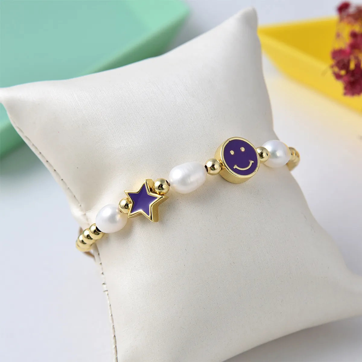 Vacation Star Smiley Face Pearl Metal Beaded Knitting Bracelets 1 Piece