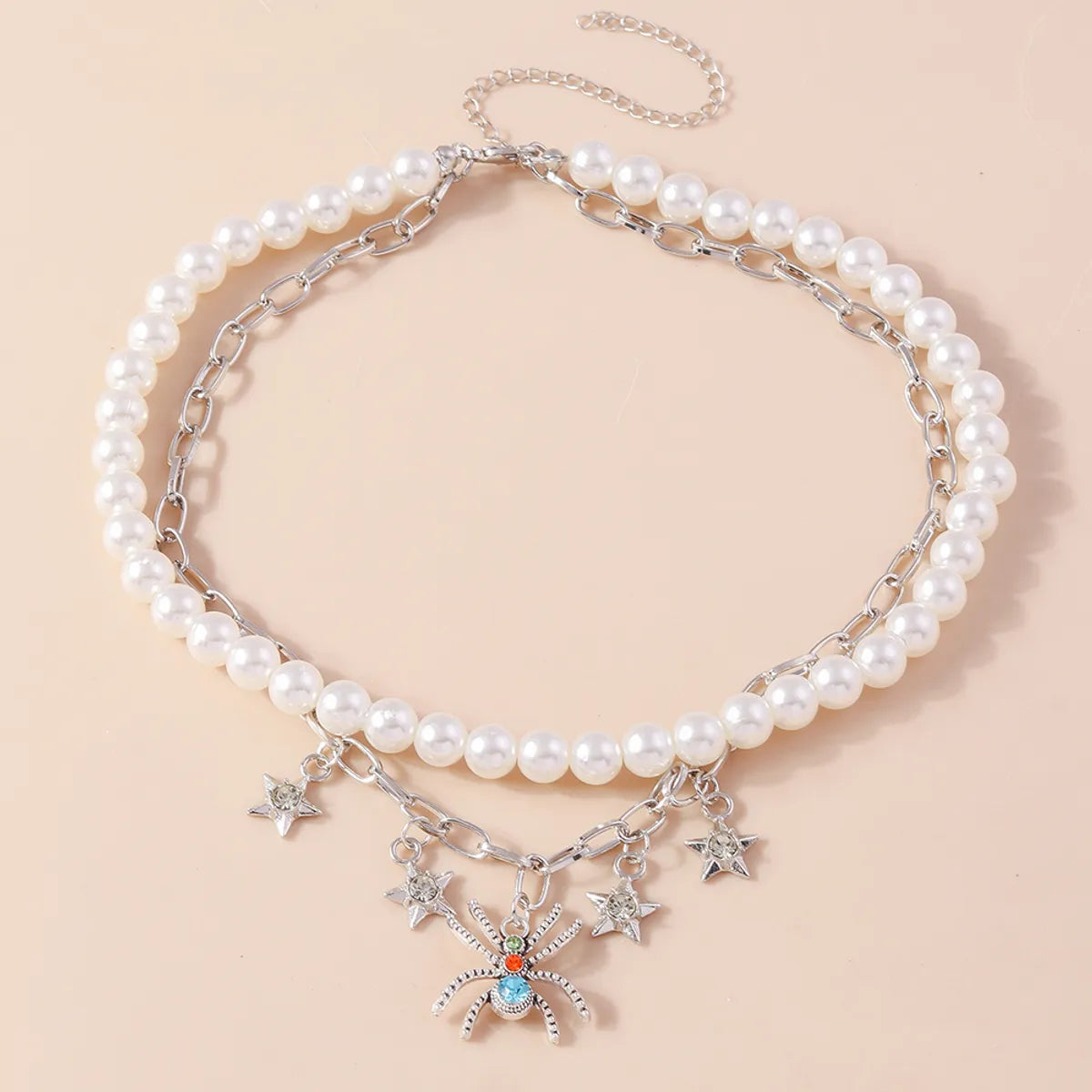 Vacation Star Spider Artificial Pearl Zinc Alloy Inlay Rhinestones Women'S Double Layer Necklaces