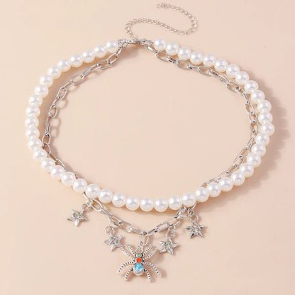 Vacation Star Spider Artificial Pearl Zinc Alloy Inlay Rhinestones Women'S Double Layer Necklaces