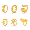Vacation Style Metal Geometric Starfish Opening Ring Set For Women With Electroplating
