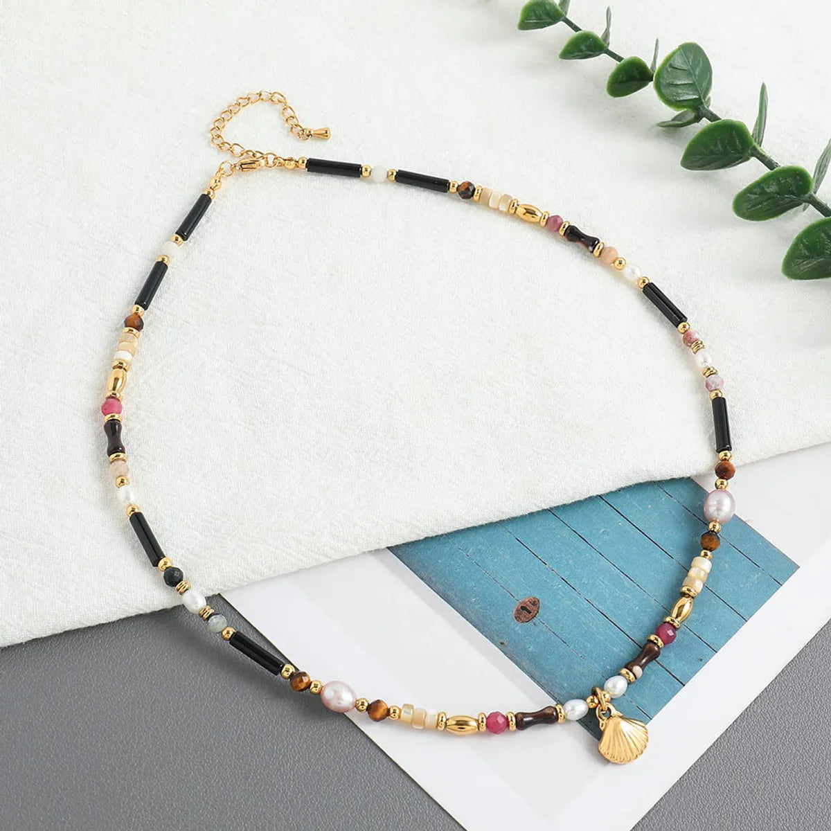 Vacation Sweet Classic Style Geometric Shell Natural Stone Freshwater Pearl Women's Pendant Necklace