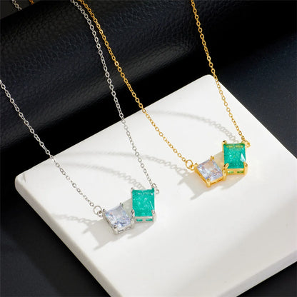 Vacation Sweet Color Block Square Titanium Steel Copper Zircon Pendant Necklace In Bulk