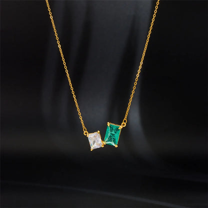 Vacation Sweet Color Block Square Titanium Steel Copper Zircon Pendant Necklace In Bulk