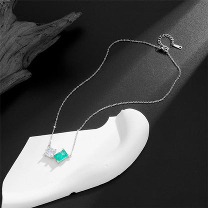 Vacation Sweet Color Block Square Titanium Steel Copper Zircon Pendant Necklace In Bulk