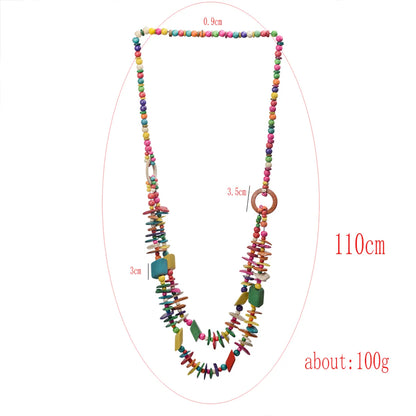 Vacation Sweet Color Block Wooden Beads Coconut Shell Charcoal Beaded Women'S Layered Necklaces