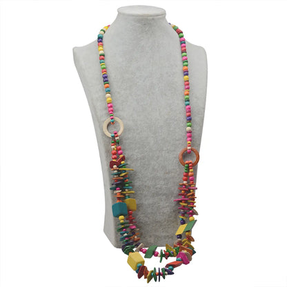 Vacation Sweet Color Block Wooden Beads Coconut Shell Charcoal Beaded Women'S Layered Necklaces