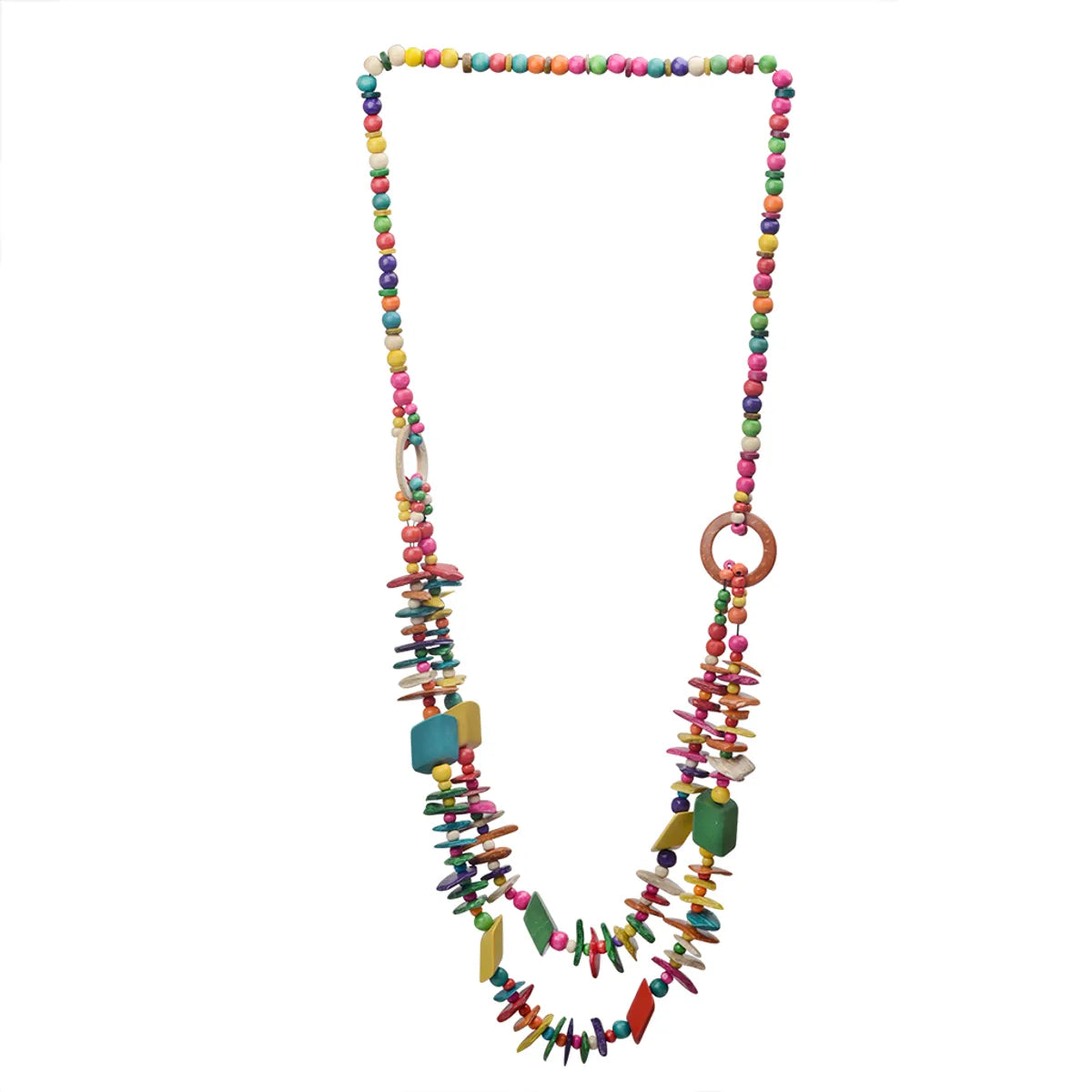 Vacation Sweet Color Block Wooden Beads Coconut Shell Charcoal Beaded Women'S Layered Necklaces