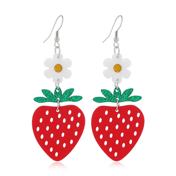 Vacation Sweet Flower Strawberry Arylic Alloy Women'S Drop Earrings