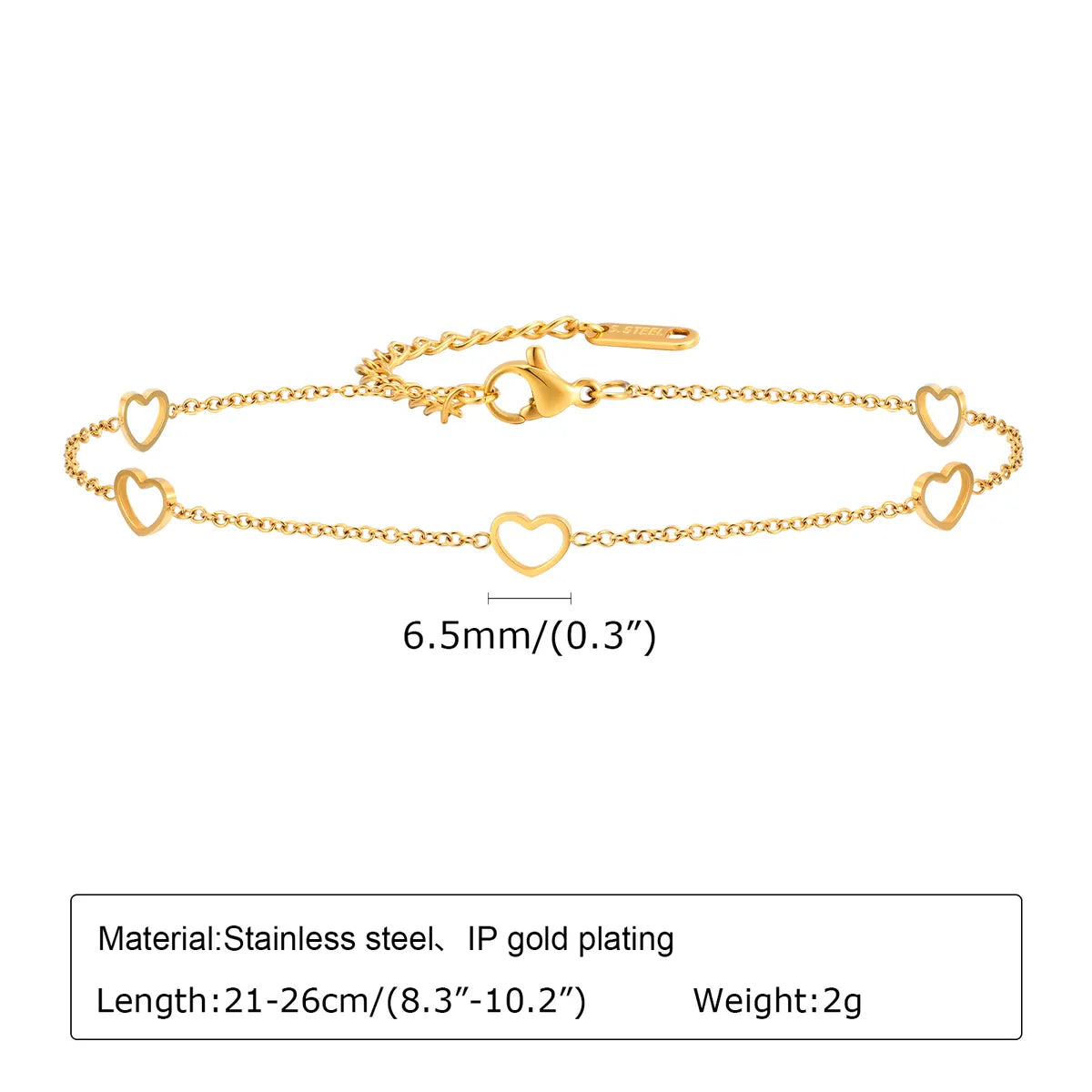 Vacation Sweet Heart Shape 304 Stainless Steel Plating 18K Gold Plated Women'S Anklet