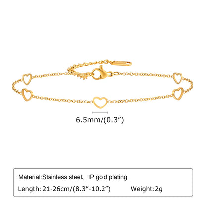 Vacation Sweet Heart Shape 304 Stainless Steel Plating 18K Gold Plated Women'S Anklet