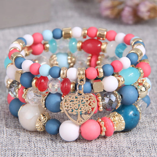 Vacation Tree Heart Shape Alloy Dull Polish Bead Beaded Women's Bracelets