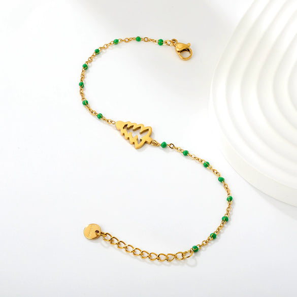 Vacuum Electroplated Stainless Steel Hollow Christmas Tree Bracelet For Women Sweet Festive Holiday Jewelry Wholesale
