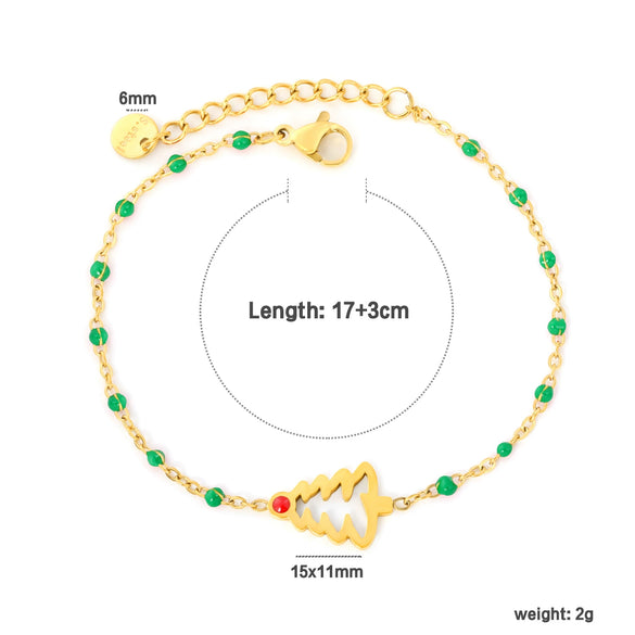 Vacuum Electroplated Stainless Steel Hollow Christmas Tree Bracelet For Women Sweet Festive Holiday Jewelry Wholesale
