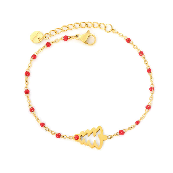 Vacuum Electroplated Stainless Steel Hollow Christmas Tree Bracelet For Women Sweet Festive Holiday Jewelry Wholesale