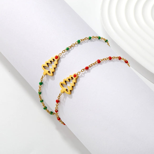 Vacuum Electroplated Stainless Steel Hollow Christmas Tree Bracelet For Women Sweet Festive Holiday Jewelry Wholesale