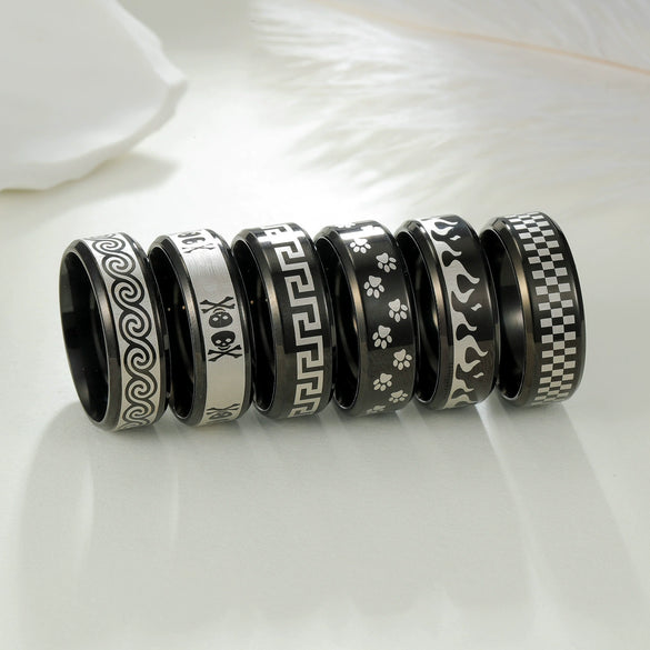 Vacuum Plating Laser Marking Stainless Steel Geometric Ring For Men