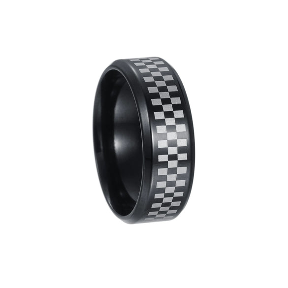 Vacuum Plating Laser Marking Stainless Steel Geometric Ring For Men