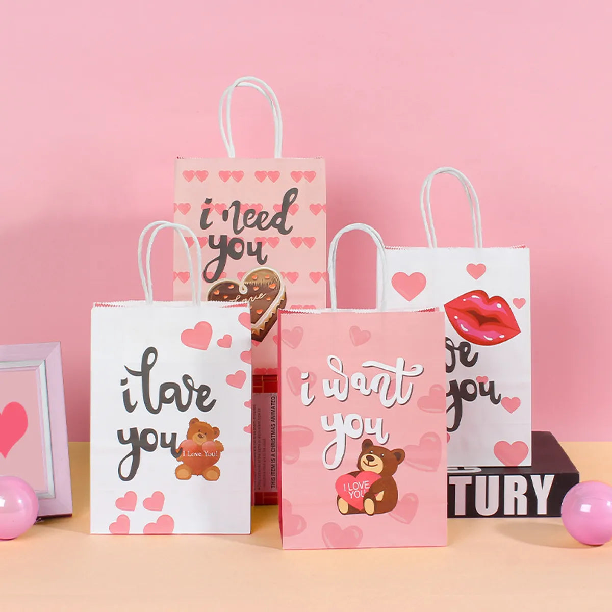 Valentine'S Day Cute Letter Bear Heart Shape Paper Birthday Gift Bags