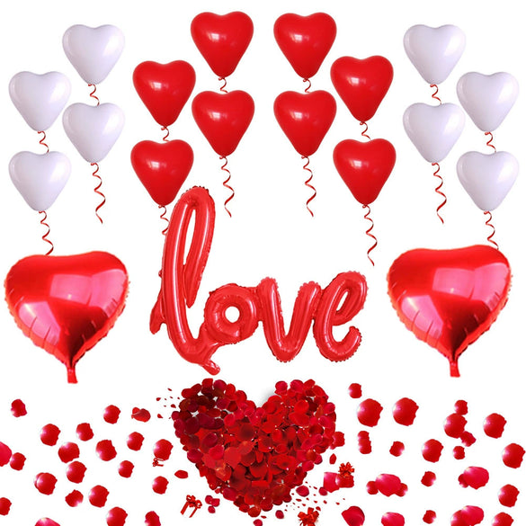 Valentine's Day Heart Shaped Latex Balloon Decoration Set For Wedding And Party Rose Petal Theme Ornament