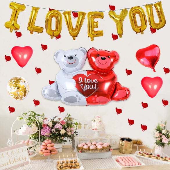 Valentine’s Day I Love You Aluminum Foil And Latex Balloon Set Round Decorative Balloons For Wholesale Event Decoration