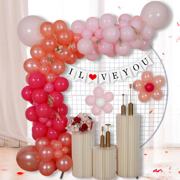 Valentine's Day Latex Balloon Chain Set With Round Balloons Rose Petal And Bear Decorations For Wedding And Party Decor