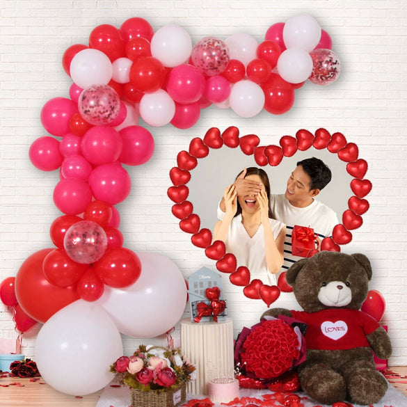 Valentine's Day Love Balloon Decoration Kit With Rose Petals Round Latex And Aluminum Foil Balloons For Wedding Room Backdrop Decor
