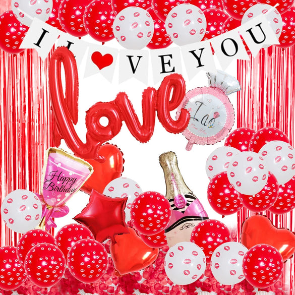 Valentine’s Day Love Balloon Decoration Set With Round Latex And Aluminum Foil Balloons For Wedding Confession And Room Decor