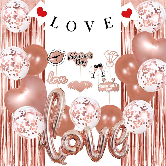 Valentine’s Day Love Balloon Decoration Set With Round Latex And Aluminum Foil Balloons For Wedding Confession And Room Decor