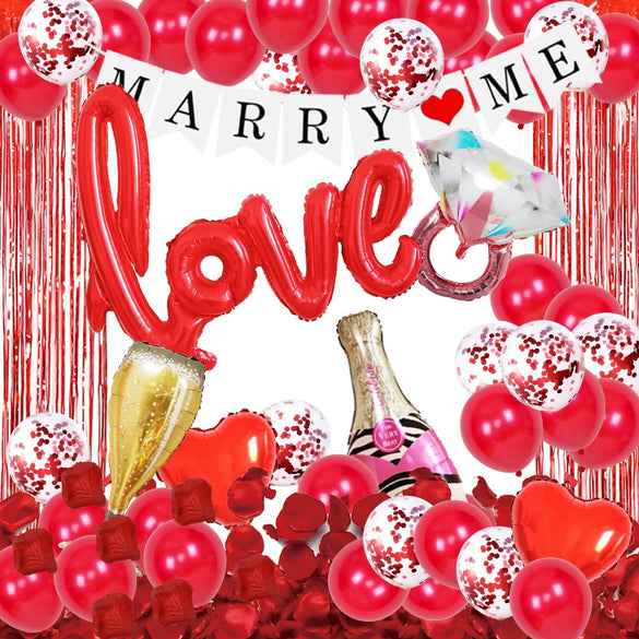 Valentine’s Day Love Balloon Decoration Set With Round Latex And Aluminum Foil Balloons For Wedding Confession And Room Decor