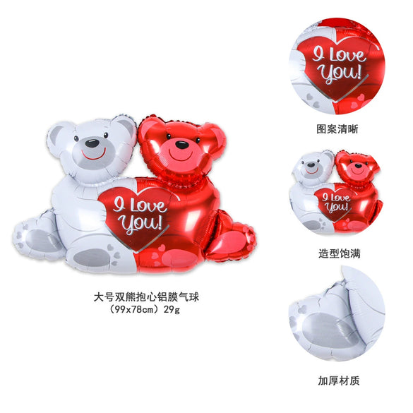 Valentine's Day Love Balloon Set With Heart And Bear Designs Red And White Latex And Metallic Foil Decorative Balloons