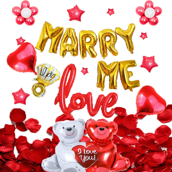 Valentine's Day Love Balloon Set With Heart And Bear Designs Red And White Latex And Metallic Foil Decorative Balloons