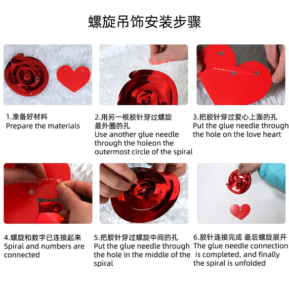 Valentine's Day Love Spiral Hanging Decorations Paper And Pvc Pendant Set For Party Living Room And Wedding Decor